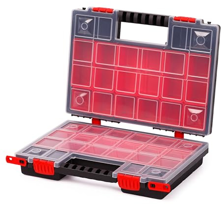 MIVOS Boîte de rangement double face 344 x 249 x 100 mm –2 côtés pour accessoires et petites pièces – Boîte à vis avec 22 inserts, de tri – Fabriqué en UE