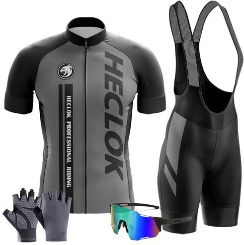 Herren Radtrikot Set Kurzarm Fahrradtrikot Inklusive Fahrradhandschuhe, Fahrradbrille Fahrradbekleidung Radsport-Anzüge Trägerhose Atmungsaktiv Schnelltrocknend Sitzpolster (4XL,TYP-8)