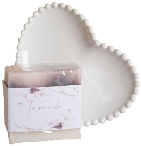 PuntoCasaStore Juego de platillos de corazón blanco + jabón lavanda CLARALUNA 2024, Regalos, Detalles para Regalar, para Regalo de Boda o Aniversario de Promesa