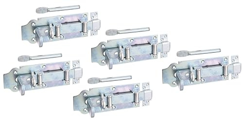 Alberts 841270 Stalltür-Rollen-Schlossriegel - gerade, mit flachem Griff und befestigter Schlaufe - galvanisch verzinkt, Dickschichtschutz - Platte 200 x 80 mm - 5er Set