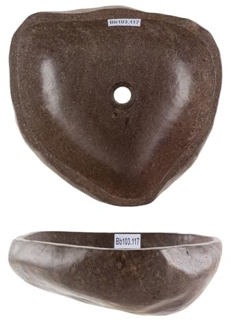 Flußstein-Waschbecken 40 cm oval Unikatauswahl nach dem Kauf rundum poliert Bad Gäste WC Naturstein Handwaschbecken von Wohnfreuden