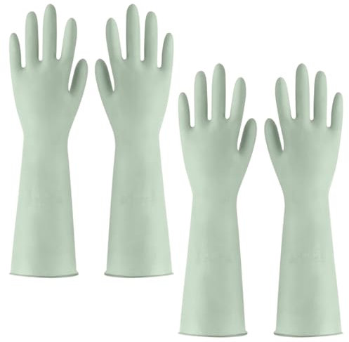 FDJZXW 2 Paar Gummihandschuhe,Wiederverwendbare Haushaltshandschuhe,Rutschfest Spülhandschuhe,Putzhandschuhe,Langarm,Starker Griff,Angenehm zu Tragen,für Küche,Spülen,Putzen(Grün-S)