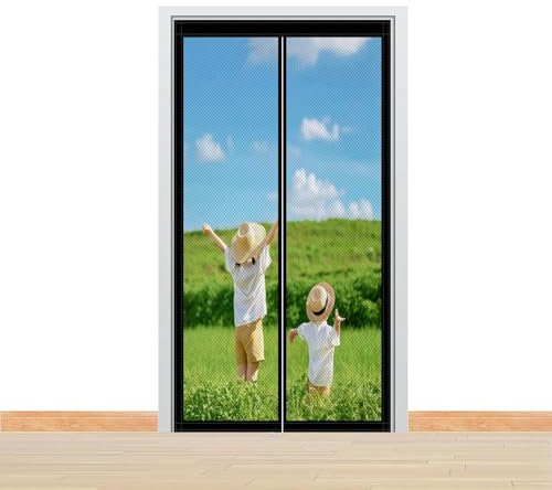 Magnet Fliegengitter 80 x 210 cm Mit Selbstklebendes Klettband Insektenschutz Balkontür Kinderleichte Klebemontage Für Holz/Aluminium Türen Und Balkon, Schwarz