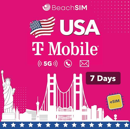 BeachSIM USA eSIM i 7 dagar. Obegränsad data, lokala samtal och sms på T-Mobile Network. Snabb aktivering. Enkel påfyllning. Fungerar på eSIM-kompatibla enheter.