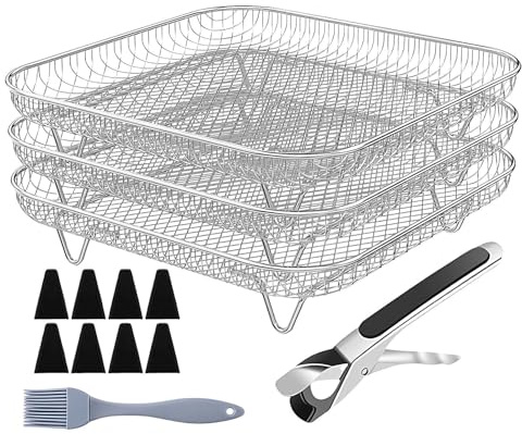 Rejilla Parrilla para Freidora de Aire | Rejilla para Beicon de Freidora de Aire de 20 cm,Juego de 13 Piezas de Bandejas de Secado Apilables Antiadherentes de Acero Inoxidable para Cocinar Horno