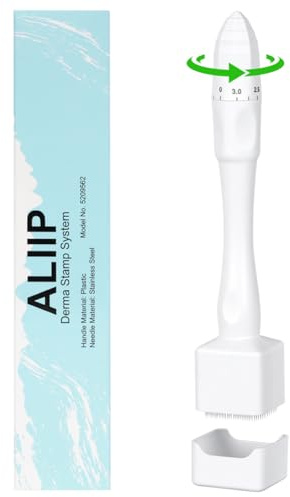 ALIIP Microneedle Derma Roller Stamp Pen 0-3MM Adjustable Needles,140 Titanium Professional Microneedling Stamp, Derma Manual Pen for Face Body Hair Beard Growth, Skin Care, for Women & Men,White