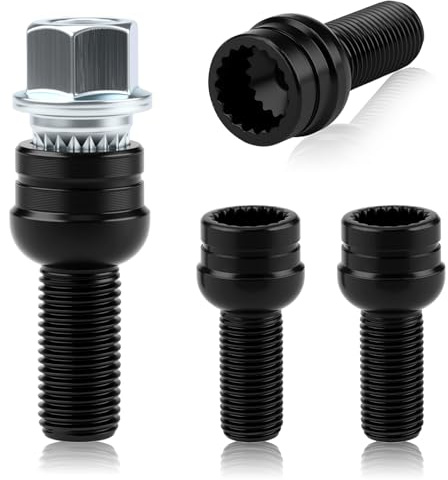 4 Boulons de Roue Antivol Noir M14 x 1.5 mm, Écrous de Roue Sécurisés en Acier Haute Résistance avec Clé de Sécurité, Protection Antivol pour BMW Audi VW et Voitures Européennes