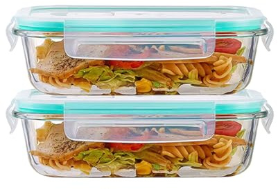 Pykrudo Glass Storage Containers With Lids, 2PCS 1040ML Glass Food Containers With Lids,Airtight and Reusable for Soup, Lunch, Salad, Leftovers