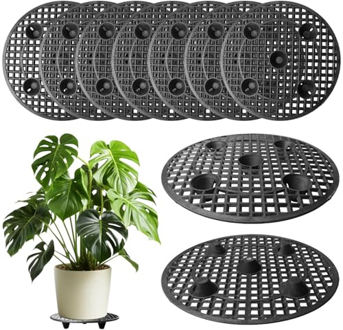 Behogan 8 almohadillas de malla para macetas, soporte para macetas de 30 cm, rejilla para macetas, alfombrillas redondas de plástico para interior y exterior, posavasos de malla para macetas