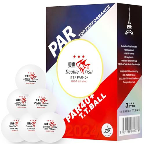 DOUBLE FISH 3-Star Table Tennis Balls for 2024 Games in PAR - White 40+ ABS Balls - High Performance & Ultimate Durability Ping Pong Balls 6 Pack