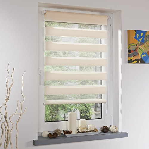 Easy-Shadow Universal Doppelrollo Klemmrollo Außenmaß Breite 105 x 120 cm Höhe - 105x120 cm Apricot (Creme, beige) - Vario Kleberollo Easy&Fix inkl. 2 Stück Klemmträger und Seitenführung