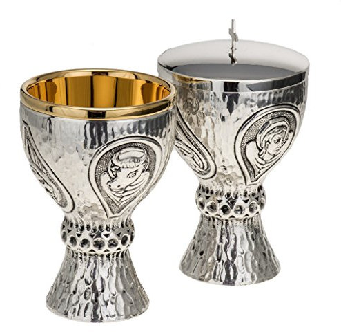 Holyart Cáliz Copón Molina Bicolor 4 Evangelistas, CálizAltura Patena: 17.5 cm|Altura cáliz: 14 cm|Diámetro Copa Cáliz: 10 cm|Diámetro píxide: 10 cm