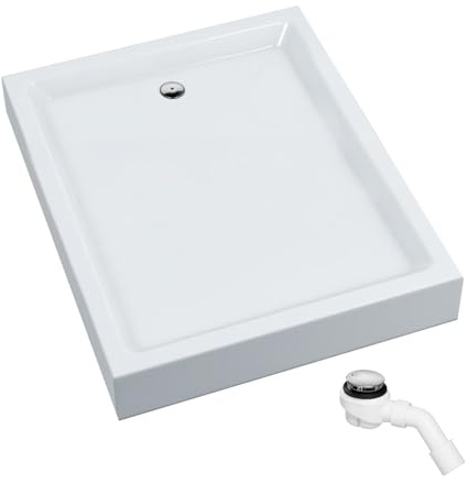 AQUABAD Duschtasse NORMA, Maße 90x100cm Rechteck für Nischendusche, Dusche, Stützfüße 5 Stück, Domoplex Ablauf 52mm, Weißes Sanitäracryl Hochglanz