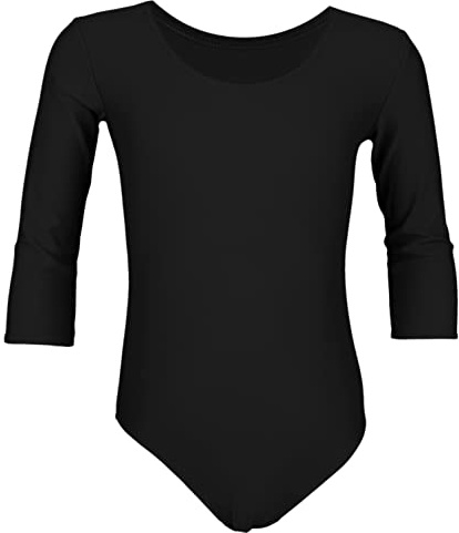 Aquarti Body da Danza con Maniche a 3/4 per Bambina, Nero, 140