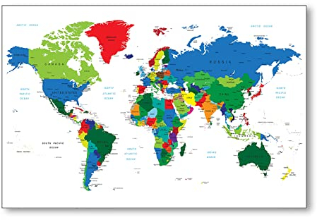 Postereck - 0666 - Hochwertiges Weltkarten Poster | Weltkarte Wand zum aufhängen | Unterricht Klassenzimmer Schule World Map Wall | Landkarte Welt XXL | Poster - DIN A4-21,0 cm x 29,7 cm
