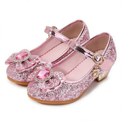 YOSICIL Disfraz Princesa Zapatos Frozenn Elsa Zapatos de Lentejuelas Antideslizante Niñas Zapatos de Tacón Zapatillas de Baile para Vestir Fiesta Cumpleaños Boda Infantil 3-14 Años,Rosa,31