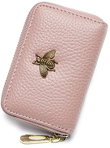 imeetu Card Holder Wallet RFID Credit Card Holders for Women Slim Leather Ladies Card Holder with 12 Card Slots & 2 Wide Cash Slots (Small, Pink)