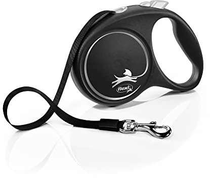 flexi® Black Design L Gurt 5 m schwarz/Silber, Roll-Leine für Hunde bis 50 kg