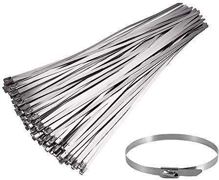 Stainless Steel Zip Ties,100 Pieces Metal Cable Ties Multi-Purpose Exhaust Wrap Self-Locking Ties for Mine Ship Petroleum Electricitywire Harness(200 x 4.6mm)
