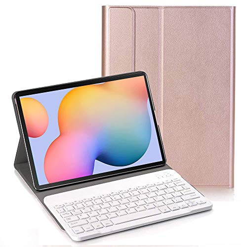 YGoal Tastatur Hülle für Galaxy Tab S7 FE 12.4,(QWERTY Englische Layout) Ultradünn PU Leder Schutzhülle mit Abnehmbarer drahtloser Tastatur für Samsung Galaxy Tab S7 FE SM-T730/T736/T735, Roségold
