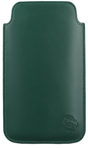 Davii Schutztasche passend für Apple iPhone 12/12 Pro mit Hülle bis 2mm, Einsteckhülle Handytasche mit Zuglasche – weiches Innenfutter Adler Gehärtet XXL Wald-Grün
