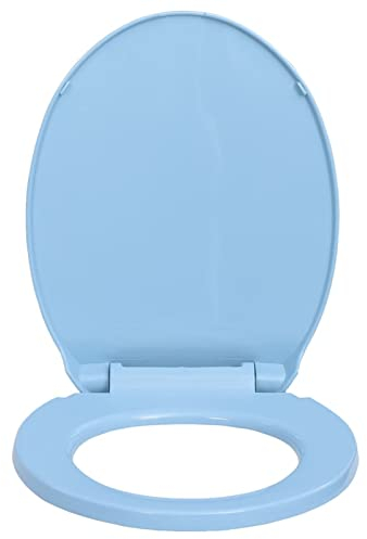 Gecheer Toilettensitz mit Absenkautomatik Softclose Quick-Release WC Sitz 46 x 34 cm (L x B) Deckel Klodeckel Klositz Klobrille Toilettendeckel Blau Oval Mit Soft-Close-Funktion/Absenkautomatik,Blau