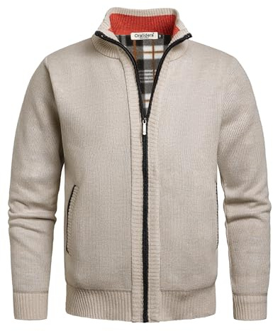 Oralidera Cárdigan de Punto para Hombre Invierno Suéter Grueso Abrigo Cuello Alto Rebecas Chaqueta de Caballero Casual Cálido Suéter con Cremallera, Beige, XL
