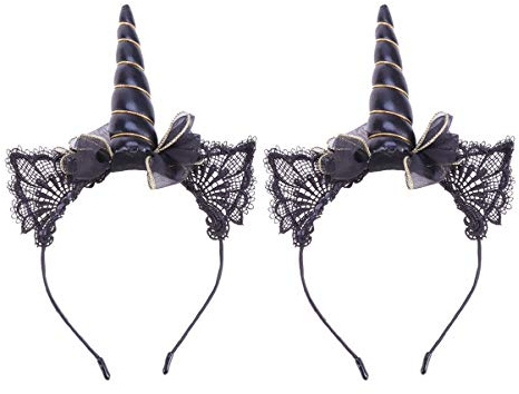 Luxshiny Einhorn Stirnband Mit Katzenohren Spitze Haarreif Für Damen Und Mädchen Einstellbar Party Kostüm Halloween Weihnachten Karneval