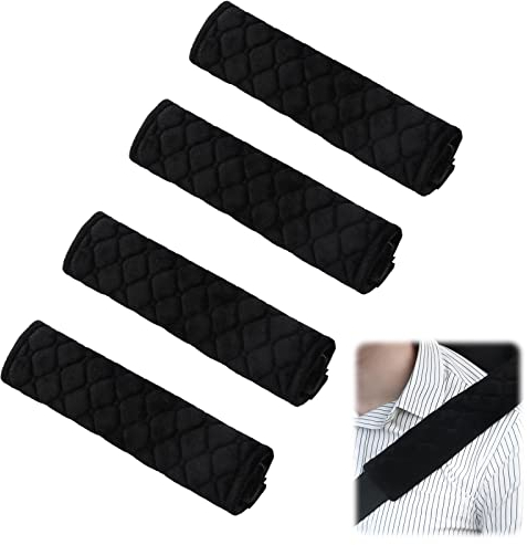 Gurtpolster Auto, 4 Pack Schoner Polster Gurt Schulterpolster Schulterschoner Sitzgurt im Auto aus weicher Microfaser für Sitzgurt im Auto für Kinder und Erwachsene - Schwarz（6x26cm ）