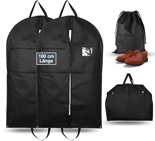 3er Kleidersack Set - Kleidersäcke mit Reißverschluss & Kleiderhülle - Mottensicher - Reise Kit für Anzug & Hemd - Garment bag schwarz - Anzugtasche zur Aufbewahrung