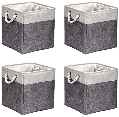 Aufbewahrungsbox Faltbox (4 Pack) 30x30x30 cm Stoff Korb Großer Aufbewahrungskorb Korb Aufbewahrung für Schrank Boxen Regal Körbe für Kallax für Kleidung Spielzeug Werkzeug Kleiderschrank (Grau/weiß)