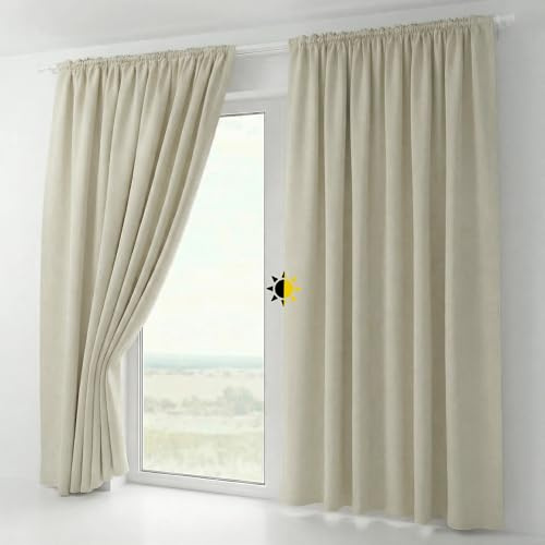 BEAUTEX 2er Set Kräuselband Verdunkelungsvorhang mit U-Band, Gardinen abdunkelnd und Blickdicht (B=140 cm, H=245 cm, Creme)