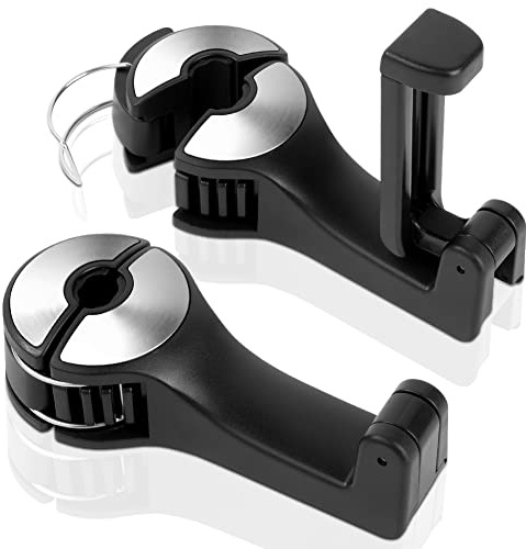 URAQT Auto Kopfstützen Haken, 2 Stück 2 in 1 Autositzhaken mit Handyhalterung 360° Versteckter Haken Drehbar Einstellbar Multifunktionaler Auto Haken Auto Kopfstütze Handyhalter für Autozubehör Silber