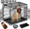 LOVPET® Hundekäfig klappbar Hundetransportkäfig Inkl. Fleecedecke + Napf Hundebox mit 2 Türen Transportkäfig Auto, Tiertransportbox Hundetransportbox mit Bodenschale 92,5 x 57,5 x 64 cm L Schwarz