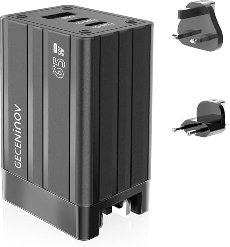 Caricatore USB C 65W, Adattatore di Alimentazione USB C GaN III PD 3 Porte Caricatore Rapido, Viaggio per US/UK/EU Plug con MacBook Pro/Air, iPhone 14/13/12, iPad, Galaxy, Pixel per 65W 60W 45W 30W