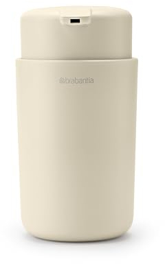 Brabantia - ReNew Dispensador de Jabón 250 ml - Mecanismo de Bombeo Antigoteo - Fácil de Rellenar - Soporte Extraíble - Resistente a la Corrosión - Accesorio de Baño con Estilo - Soft Beige