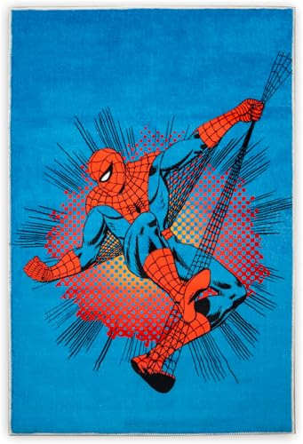 Disney Home Kinderteppich - Offiziell lizenzierter Kinderspielteppich für Kinderzimmer, Spielzimmer - rutschfeste und waschmaschinenfeste Spielmatte für Kinder, Marvel Spiderman Teppich 80 x 120 cm