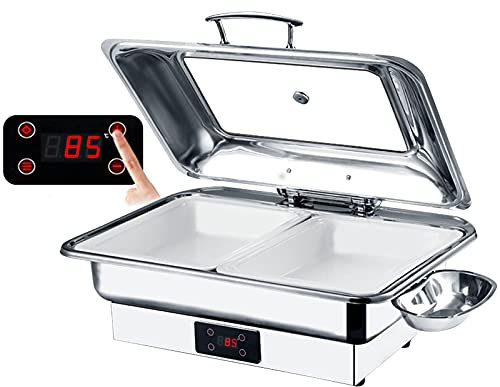 Scaldavivande Scaldavivande Piastre elettriche per mantenere il cibo caldo Server da buffet commerciale da 9 litri con coperchio visivo, temperatura regolabile da 30 ℃ a 90 ℃, punzonatura/vassoio in