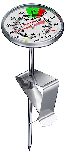 Termómetro para la leche Westmark – práctico termómetro de cocina para espumar leche, deliciosa espuma de leche para el café, termómetro de barista con pinza – acero inoxidable