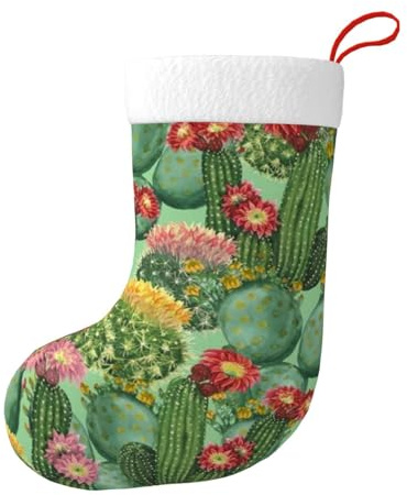JCAKES Chaussettes de Noël imprimées cactus floral à remplir comme sac à suspendre pour cheminée, sapin de Noël, sac cadeau, sac à bonbons avec Père Noël