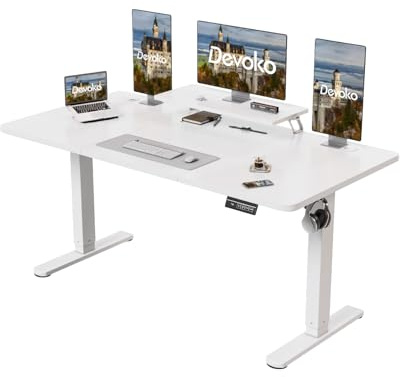 Devoko Electric Standing Desk 160 x 70cm Height Adjustable Standing Desk with Monitor Stand, Stand Up Table for Home Office with 2 Memory Smart Pannel Sit Stand (White)
