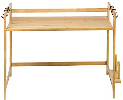 HUOLE Soporte Microondas de Madera, Estante para Horno de Microondas, Estante de Cocina con 4 Ganchos, Estantería Cocina (3 Niveles-52 * 30 * 35cm)