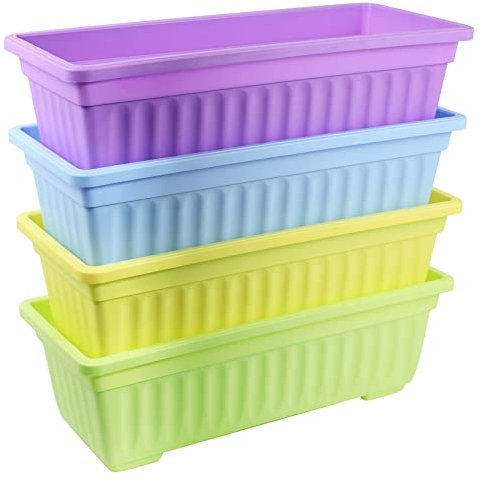Daowwui 4 Packs 17 Inches Flower Window Box Plastic Vegetable for Windowsill, Patio, Garden, Home Decor, Porch