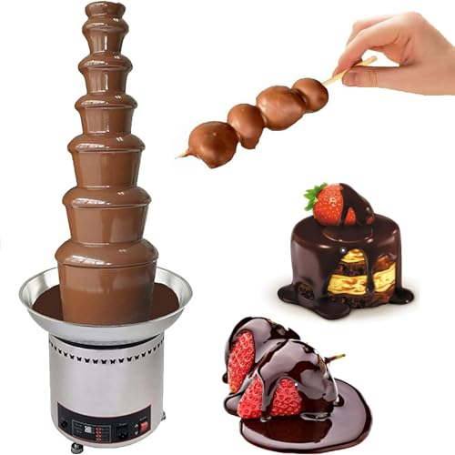 DPQYJPP Fuentes Chocolate Comercial 4/5/6/7 Niveles Máquina de Cascada de Chocolate Grande Torre Fondue Queso Caliente Acero Inoxidable para Dulces Salsa BBQ Licores Rancheros Control Digital,7Tier