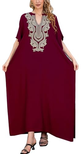 L-Peach Mujer Bordado Playa Caftán Camisa de Noche Boho Kimono Vestidos de Noche Sarong Pareo, Talla única
