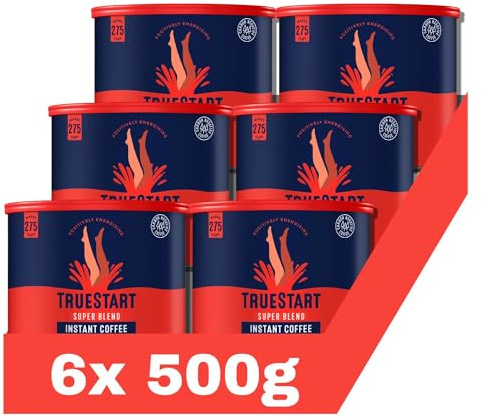 TrueStart Instant Coffee, Super Blend Strong, 500g, 6 Pack | Barista Grade, Dark Roast, Full Flavour Premium Freeze Dried - 100% Brazilian Arabica - Mycotoxin-Free & Antioxidant Rich