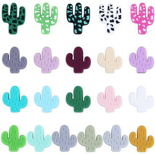 WEWAYSMILE 21pcs Fabrication Perles Rondes en Silicone, Silicone Perles Rondes, Cactus Bijoux Perles de Silicone, pour Bijoux Artisanat Collier Bracelet (21 styles)