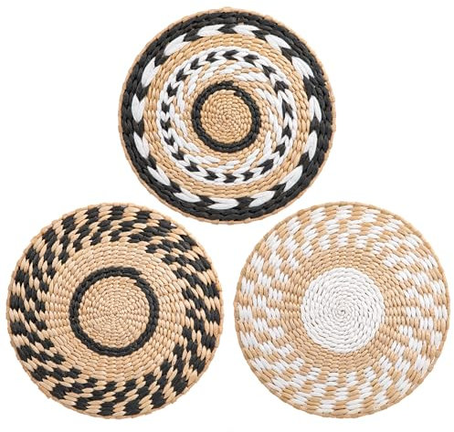 3er-Set Boho Gewebtes Wandkorb Dekoration Rustikale Handgewebte Wandskulpturen Runde Wanddekoration Wandkorb Dekor für Wanddekoration Schlafzimmer Kinderzimmer Wohnzimmer Bauernhaus(30cm*30cm)