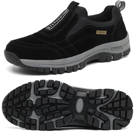 GYCF Homme sans Lacets Baskets de Randonnée en Plein Air,Chaussures Orthopédiques Chaussures Marche Légères pour Le Travail,Antidérapant Baskets De Trekking,Noir,45EU