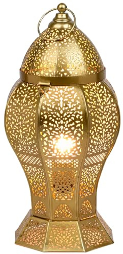 Marrakesch Orientalische Deko Tischlampe Nachttischlampe 40cm groß | Boho Deko Tischleuchte Lampe im Wohnzimmer Schlafzimmer & Kinderzimmer | Tischleuchte Jaleel gold aus Metall E27 Lampenfassung